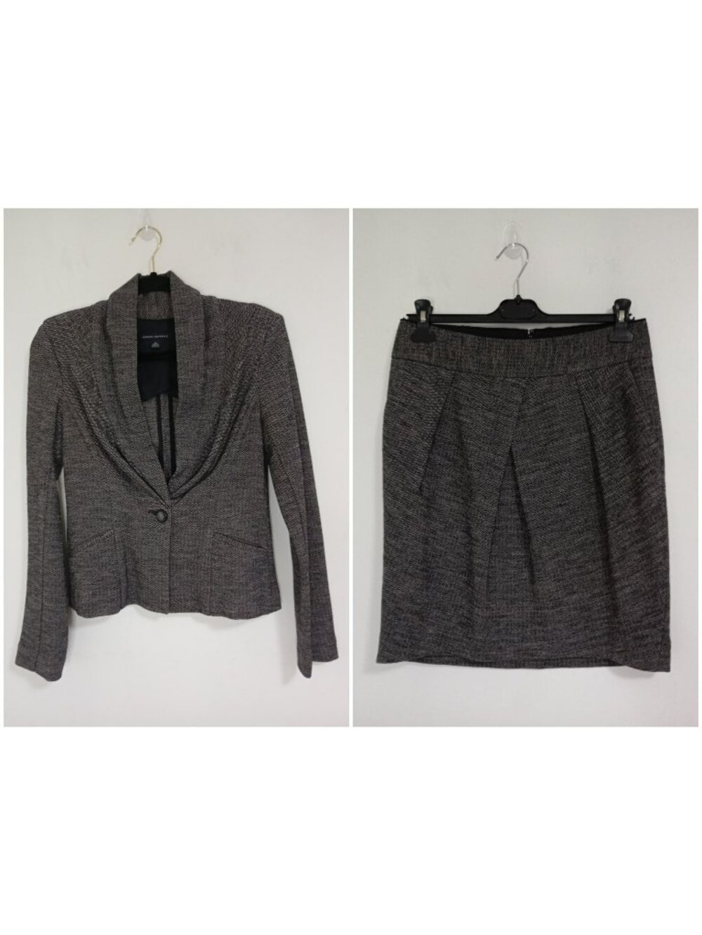 Banana Republic Womens 2-Piece Gray Herringbone Blazer Skirt Suit 6 Wool Blend